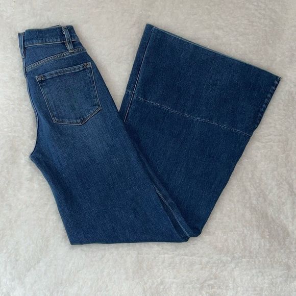 Frame Denim Le Palazzo Side Slit High Rise Super Flare Women's Blue Jeans sz 24 - Picture 1 of 11